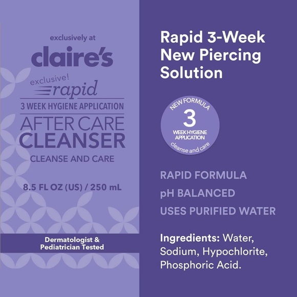 Claire's Pierced Rapid Aftercare Cleanser for Piercing Aftercare - 250 mL - Picture 2 of 6